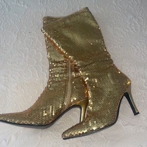 Gold Sequined Knee High Boots, Size 9